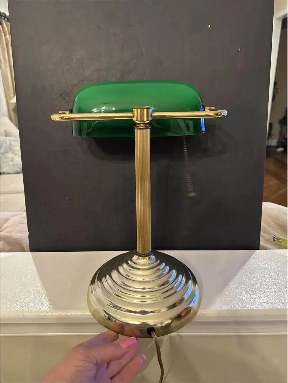 Vintage Bankers/Library/ Underwriters Desk Lamp Emerald Shade Pull Chain 13.5” H